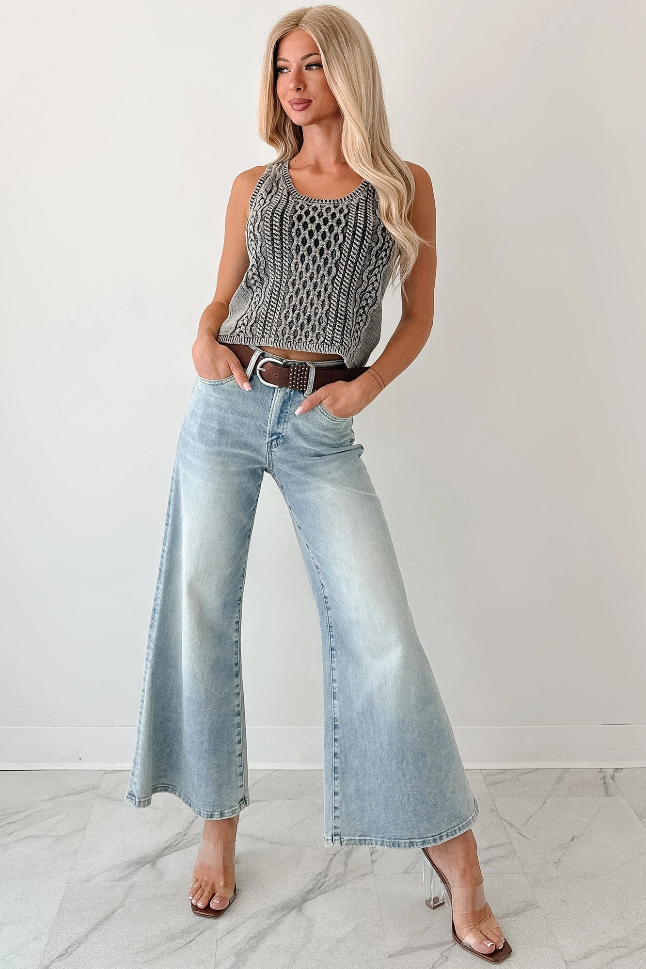 Oscar High Rise Wide Leg Mica Jeans (Light Aqua)