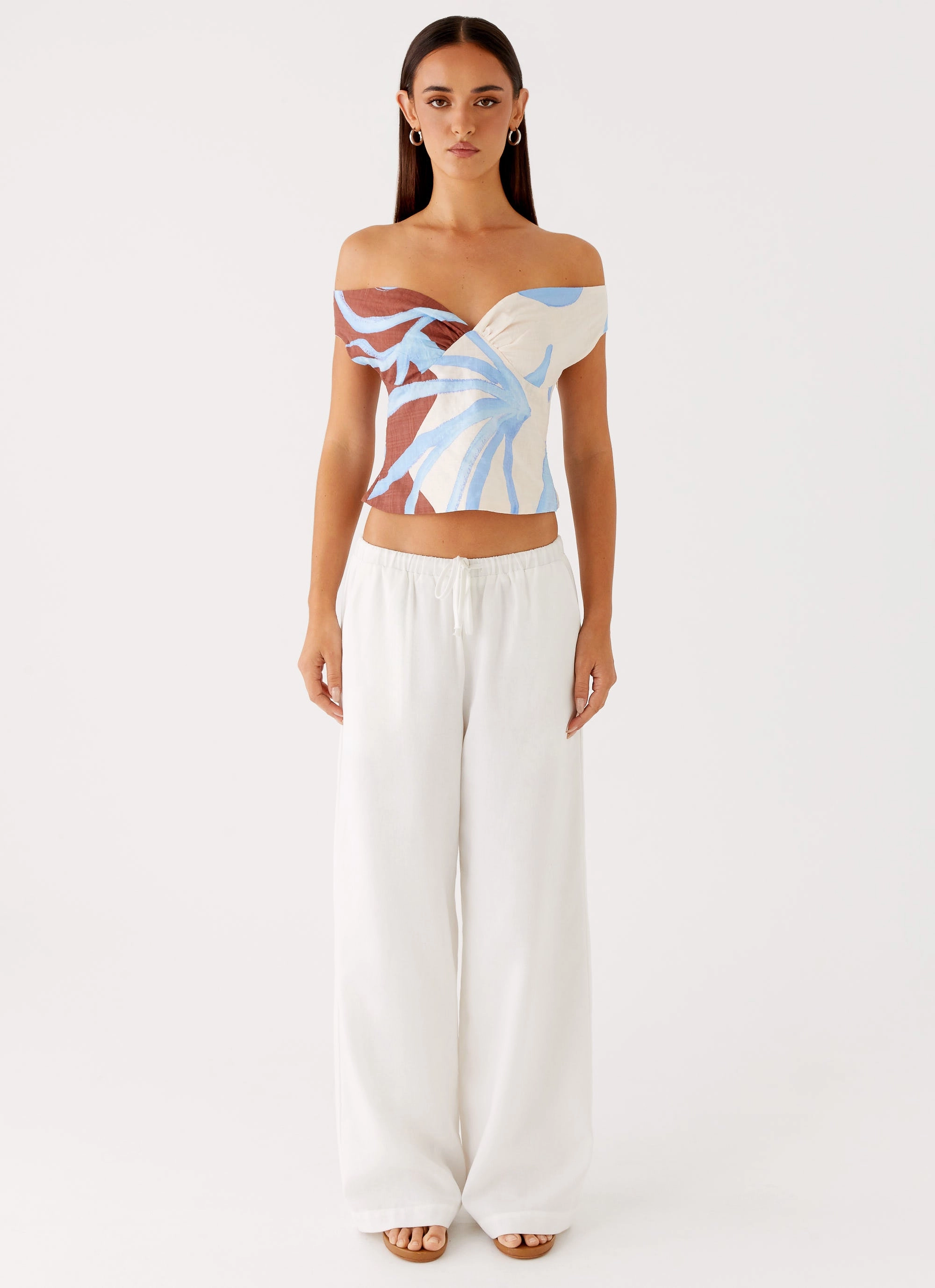Ozella Off Shoulder Top - Bloom Wave Print
