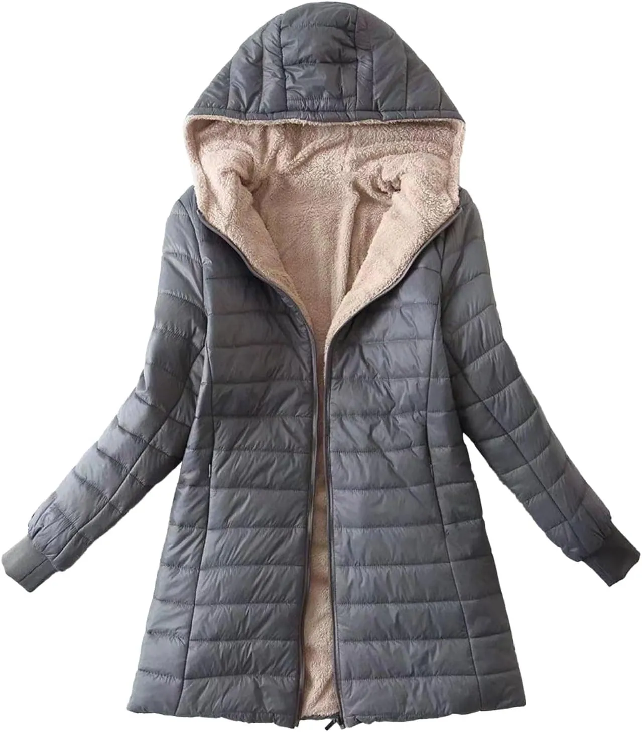 Packable Puffer Jacket Women Plus Size Winter Coats Lightweight Fleece Lined Down Hooded Zip Up Long Comfy Baggy Parka