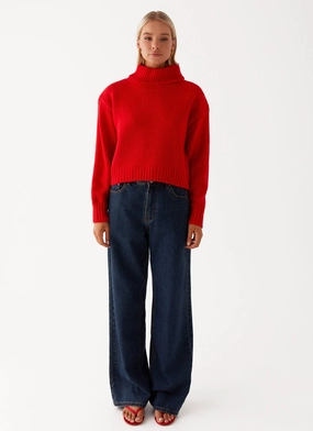 Paint The Town Red Oversized Knit Jumper - Red Paint The Town Red Oversized Knit Jumper - Red