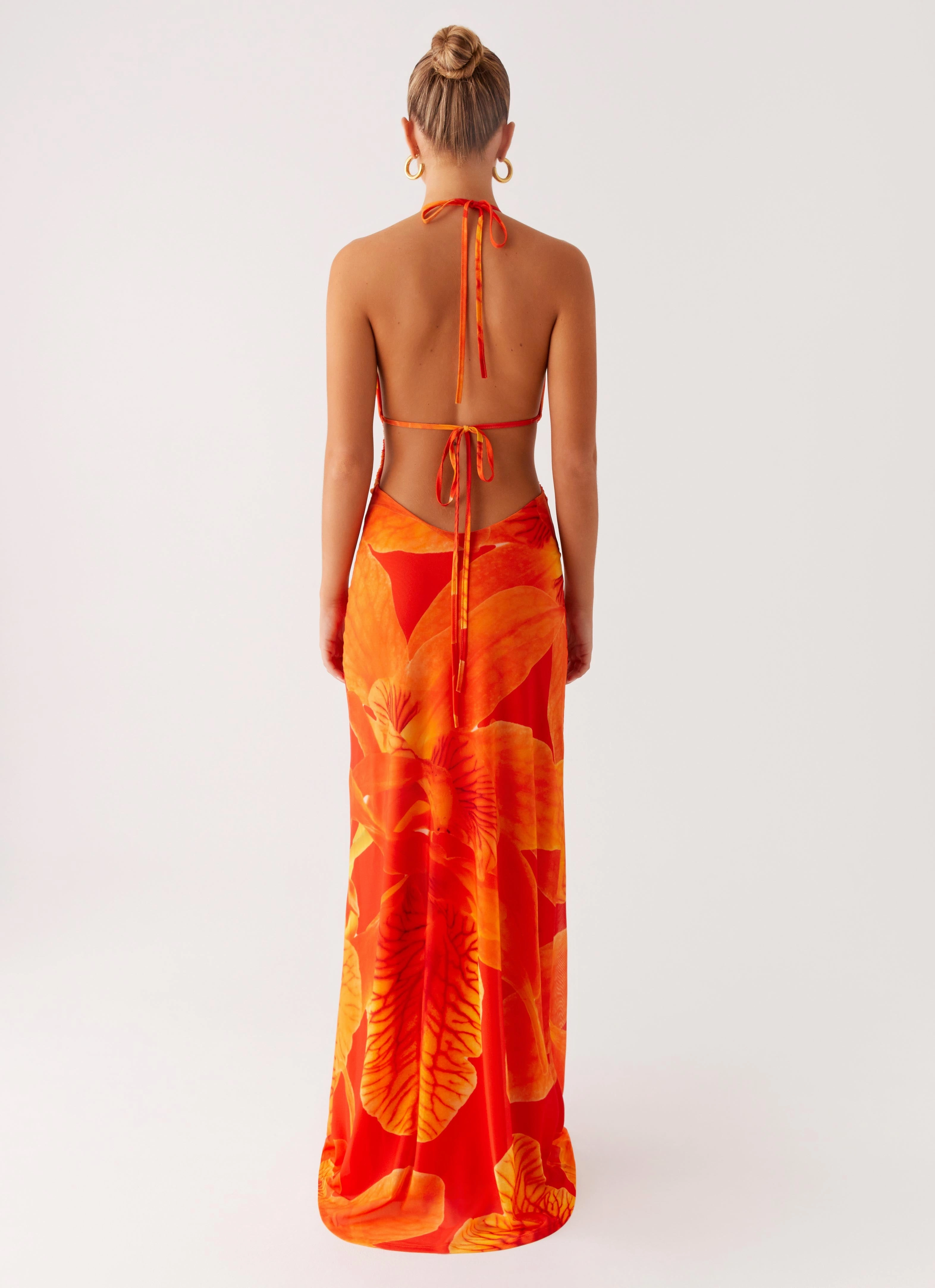 Palawan Mesh Maxi Dress - Orange Floral