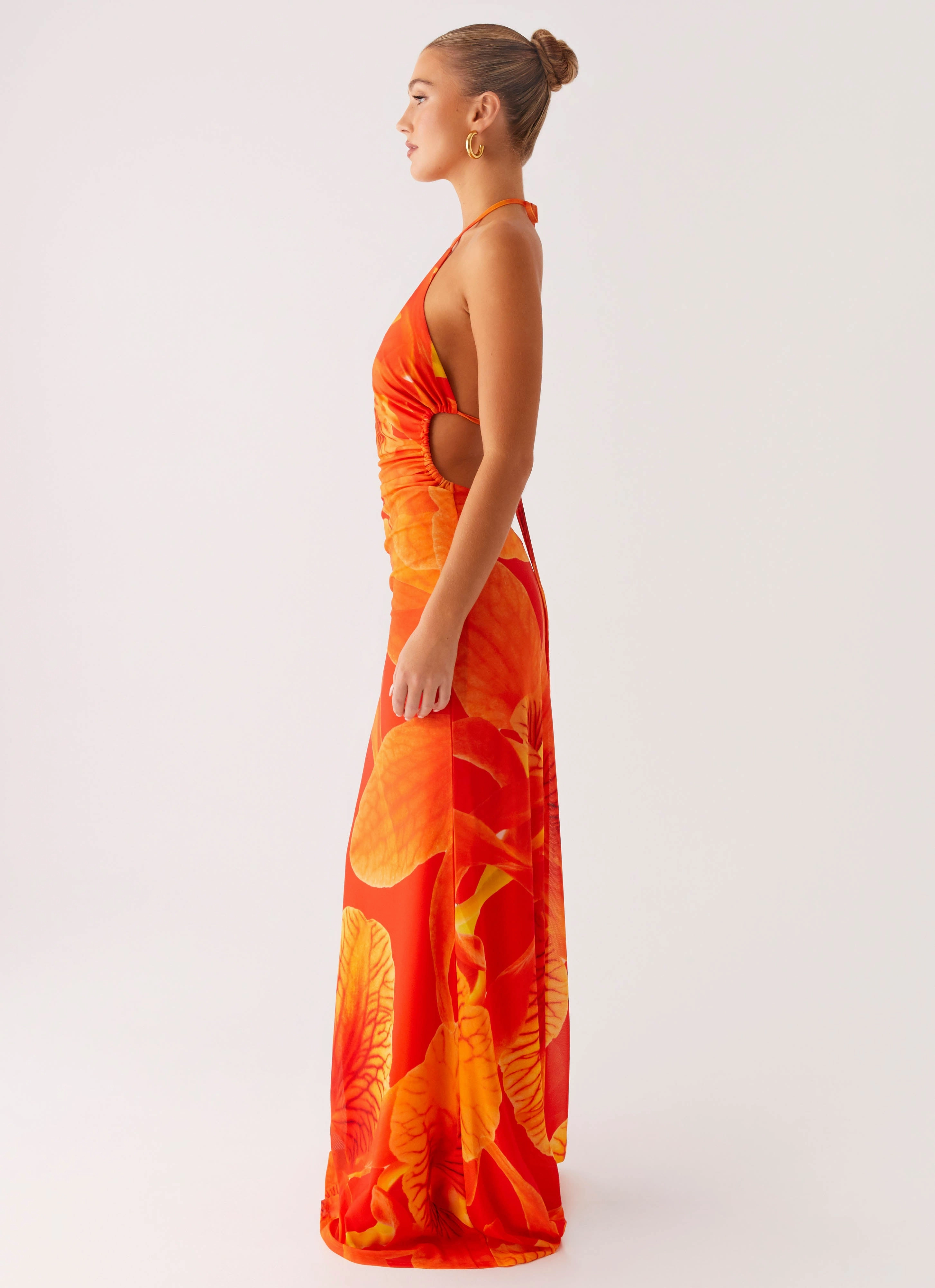 Palawan Mesh Maxi Dress - Orange Floral