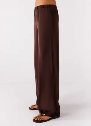 Palm Cove Satin Pants - Chocolate Palm Cove Satin Pants - Chocolate