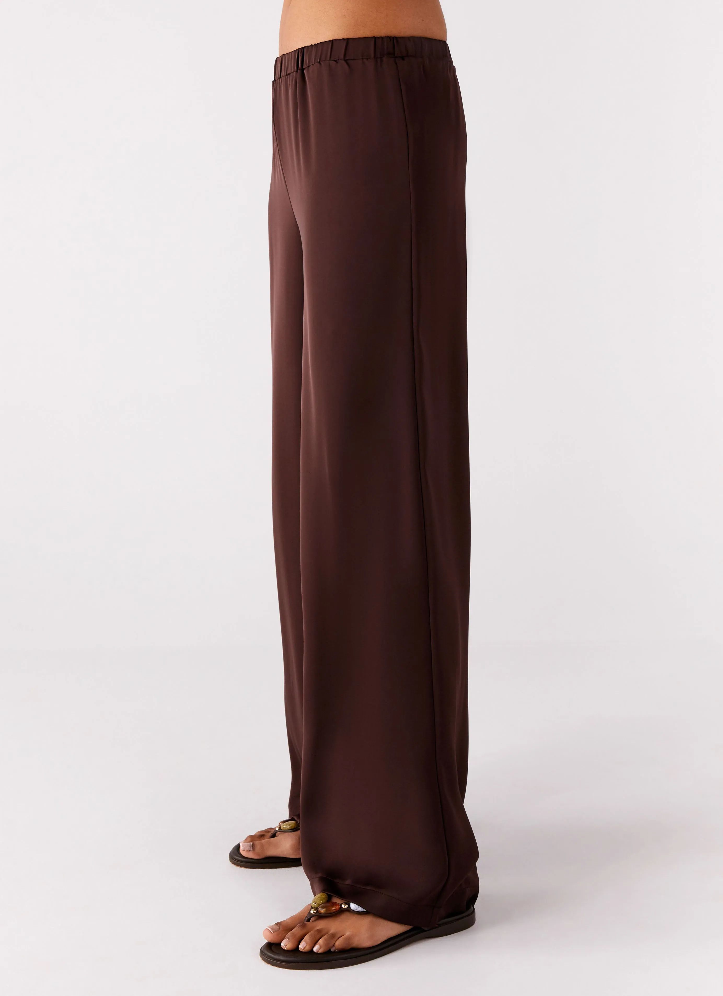 Palm Cove Satin Pants - Chocolate