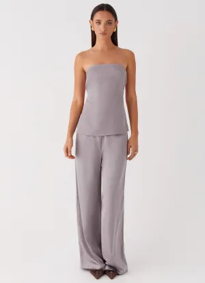 Palm Cove Satin Pants - Grey Palm Cove Satin Pants - Grey
