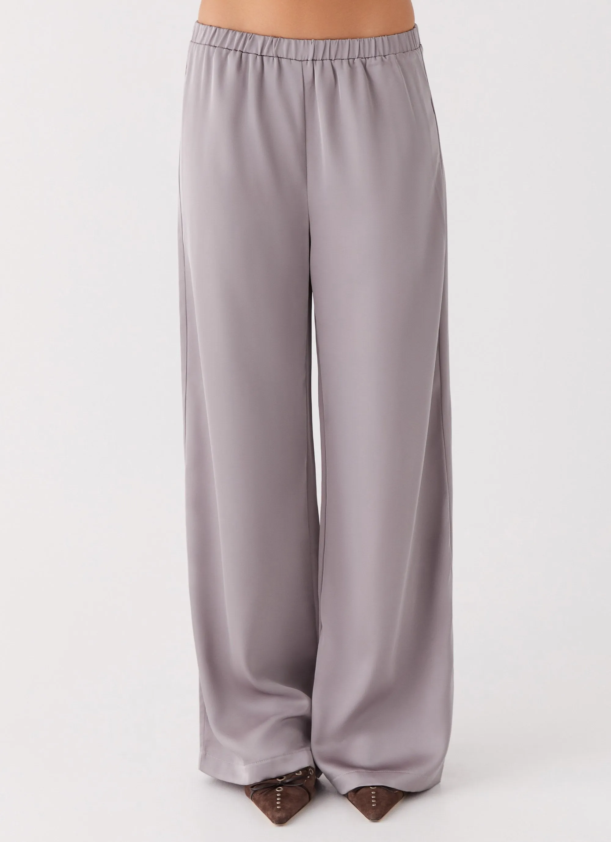 Palm Cove Satin Pants - Grey
