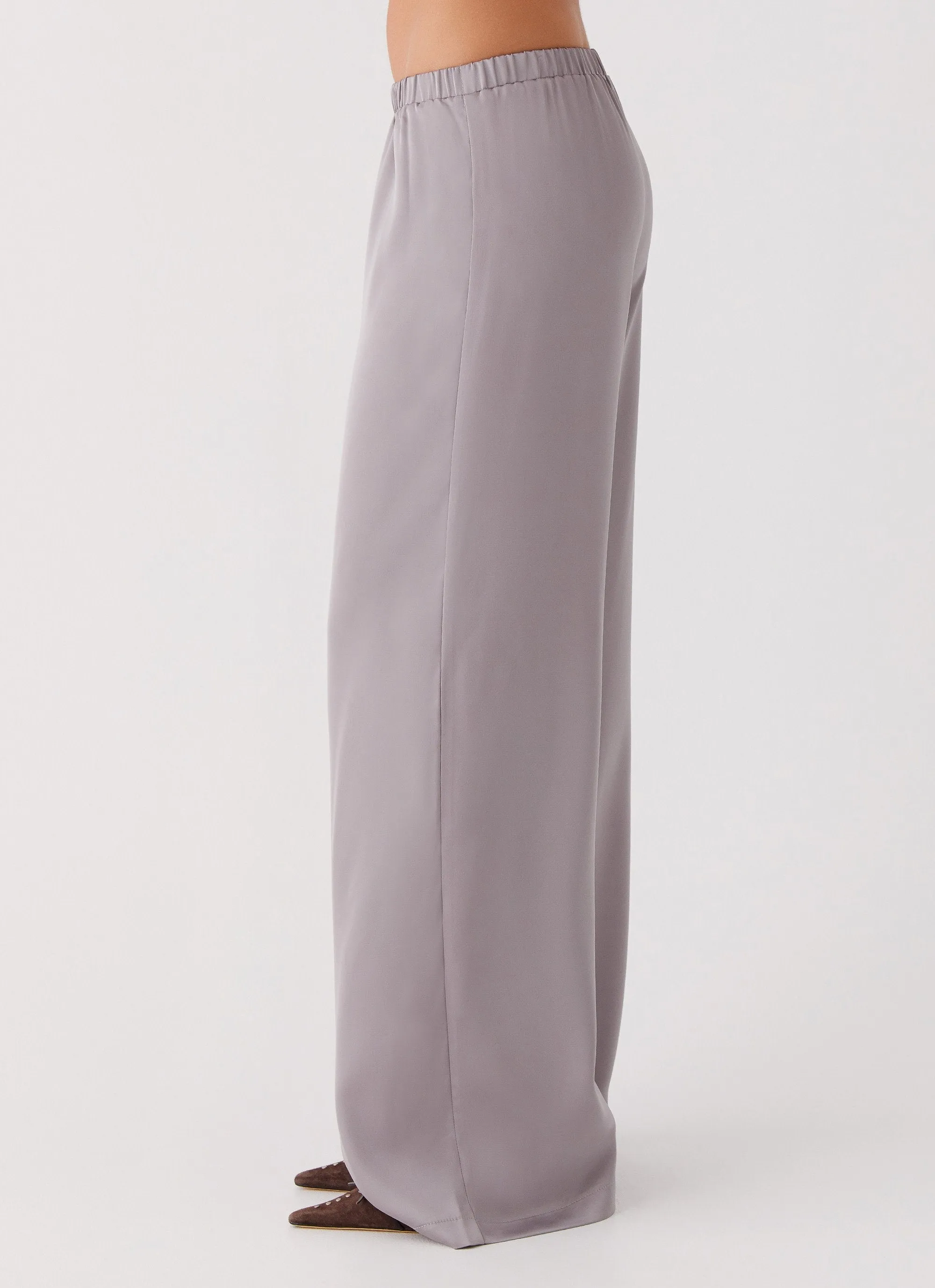 Palm Cove Satin Pants - Grey
