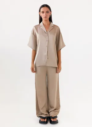 Palm Cove Satin Pants - Mushroom Palm Cove Satin Pants - Mushroom