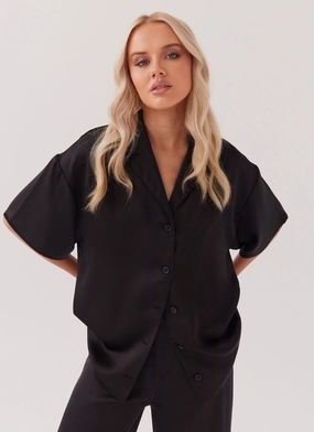 Palm Cove Satin Shirt - Black Palm Cove Satin Shirt - Black