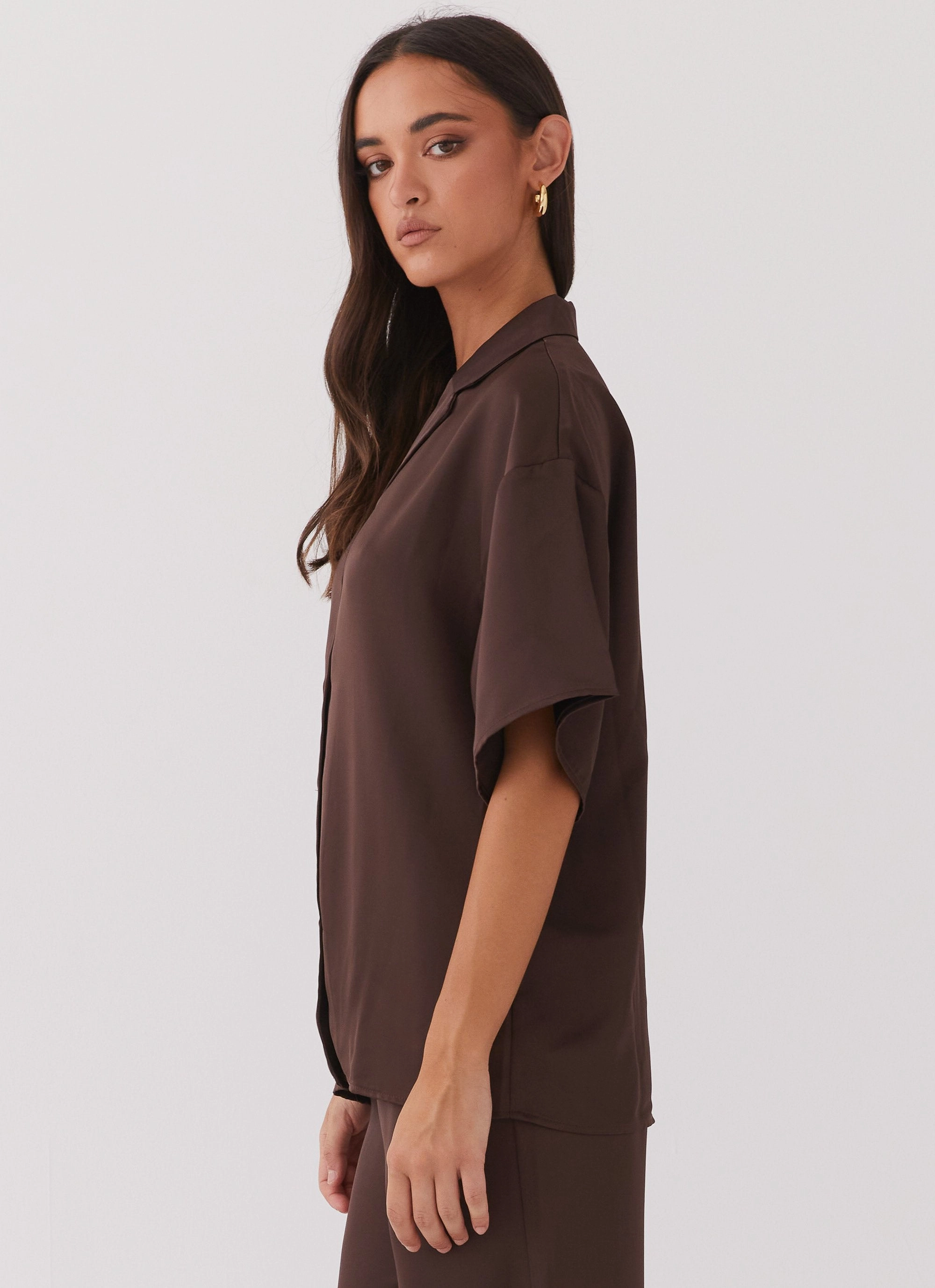 Palm Cove Satin Shirt - Chocolate