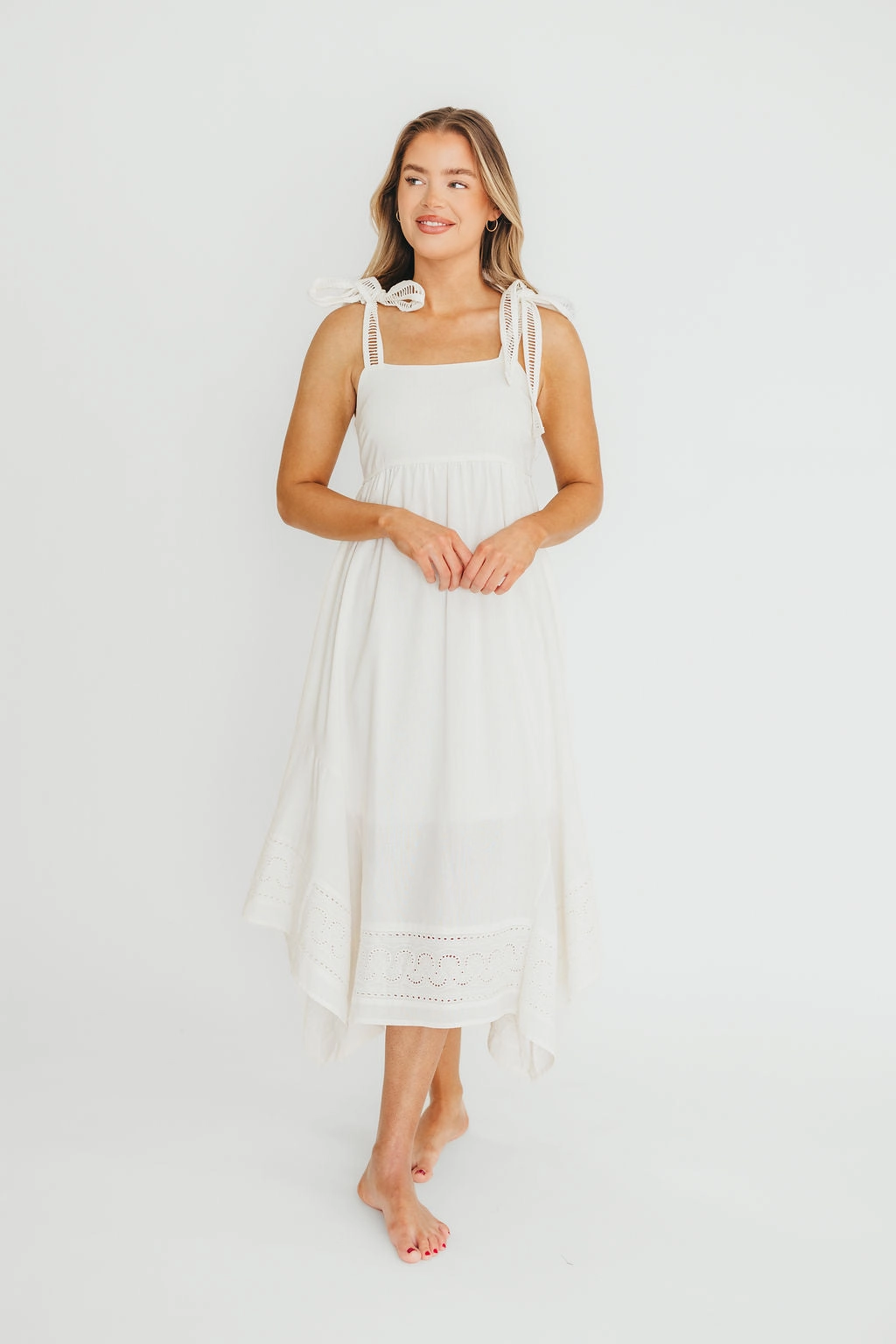 Palmer Asymmetrical Hem Midi Dress in White *Final-Sale*