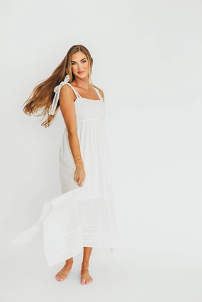 Palmer Asymmetrical Hem Midi Dress in White *Final-Sale* Palmer Asymmetrical Hem Midi Dress in White *Final-Sale*