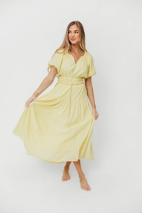 Pamela Elegant Tiered Maxi Dress in Light Yellow *Final-Sale* Pamela Elegant Tiered Maxi Dress in Light Yellow *Final-Sale*