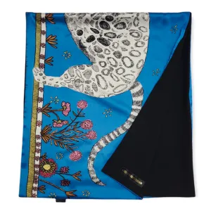 Panthera Pardus Ciscaucasia Silk Scarf Blue