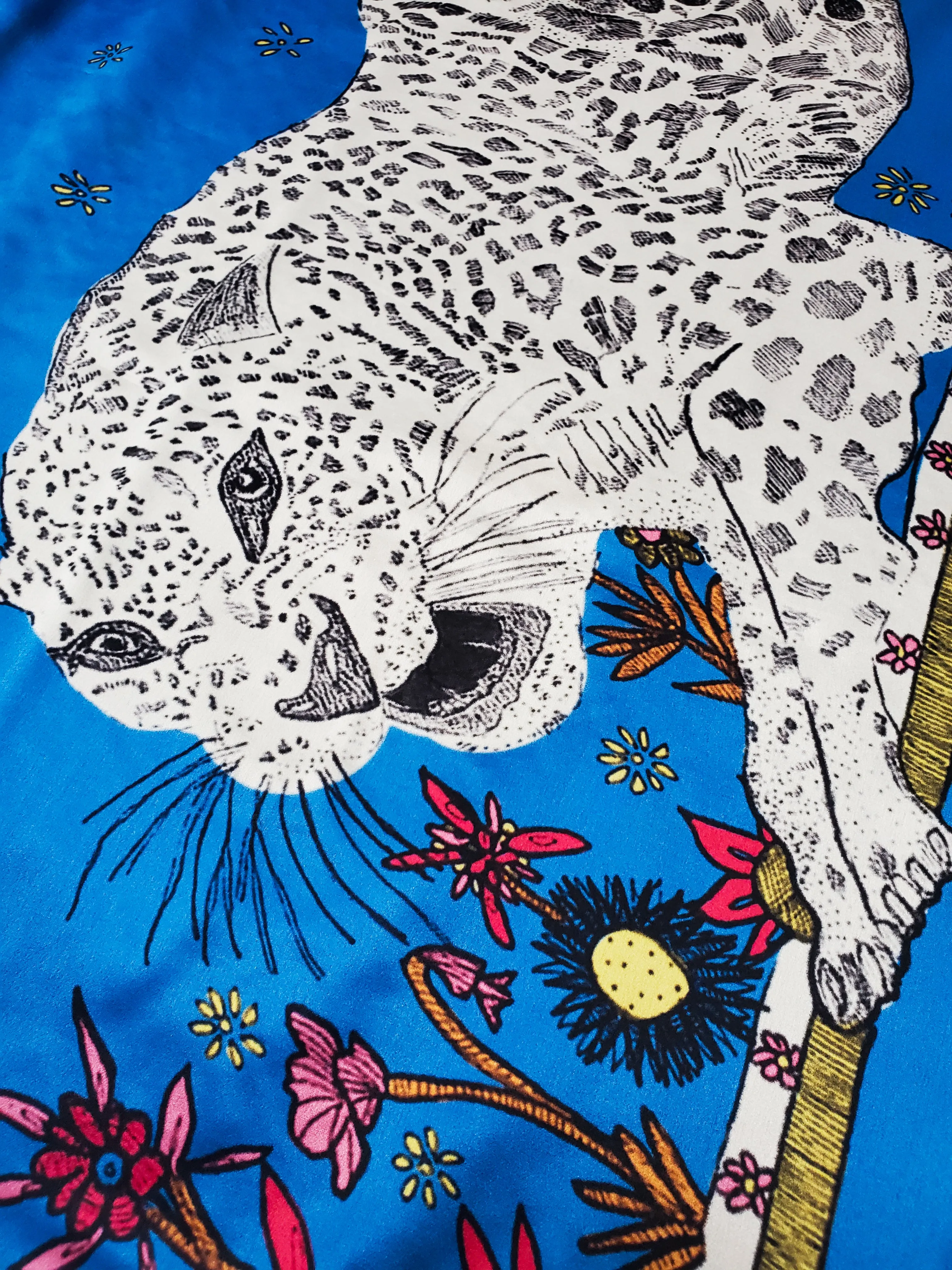 Panthera Pardus Ciscaucasia Silk Scarf Blue