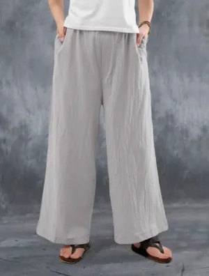 Pants Casual Minimalist Cotton Blend Women Loose Wide Leg Pants