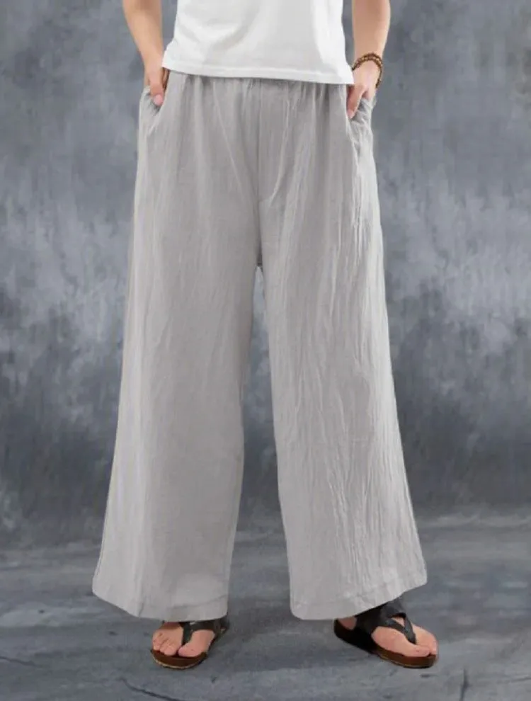 Pants Casual Minimalist Cotton Blend Women Loose Wide Leg Pants