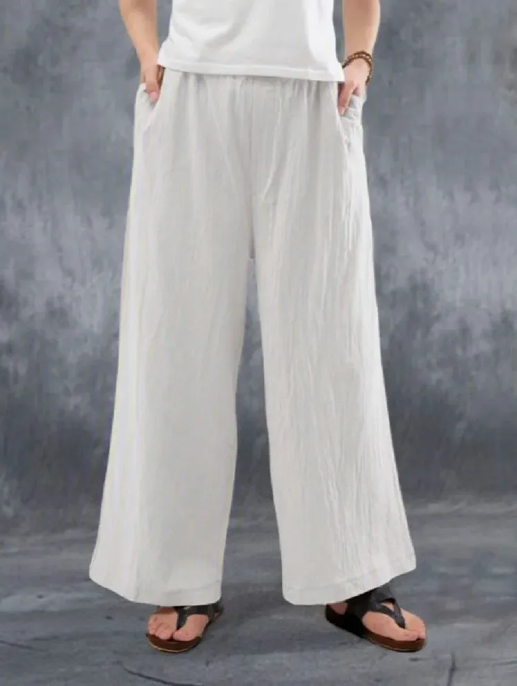 Pants Casual Minimalist Cotton Blend Women Loose Wide Leg Pants