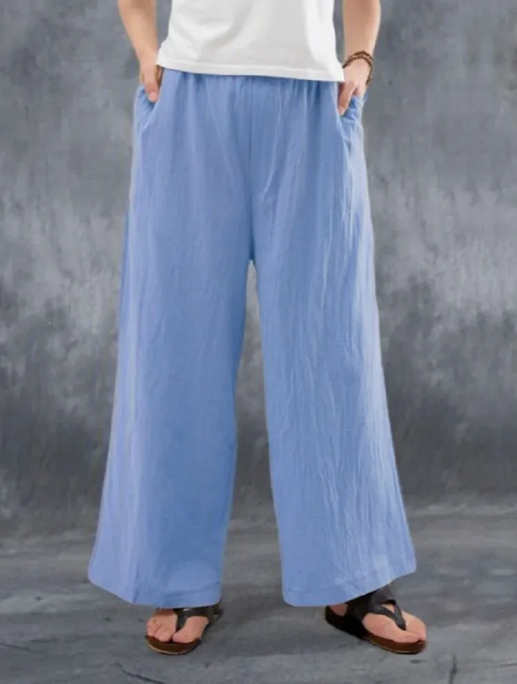 Pants Casual Minimalist Cotton Blend Women Loose Wide Leg Pants