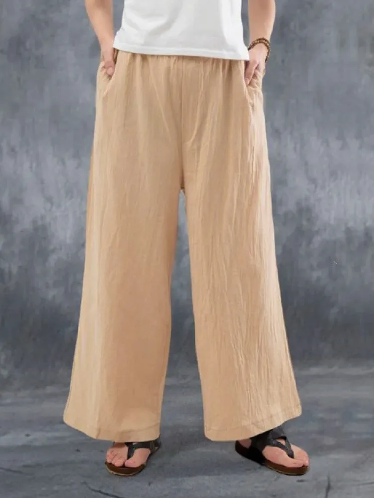Pants Casual Minimalist Cotton Blend Women Loose Wide Leg Pants