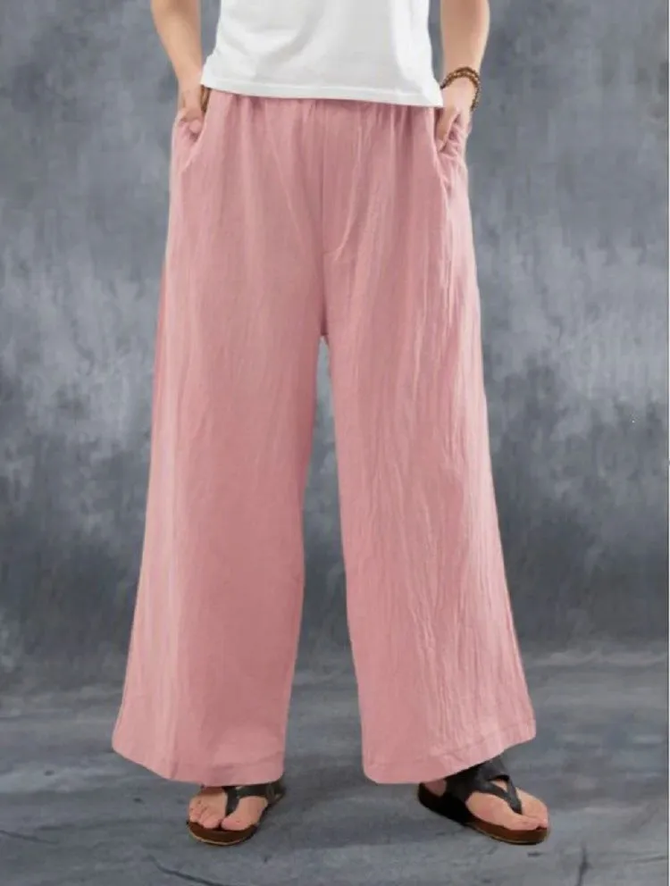 Pants Casual Minimalist Cotton Blend Women Loose Wide Leg Pants