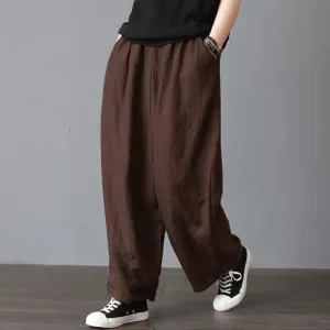 Pants Women Cotton Blend Thin Loose Plus Size Casual Line Wide Leg Long Pants