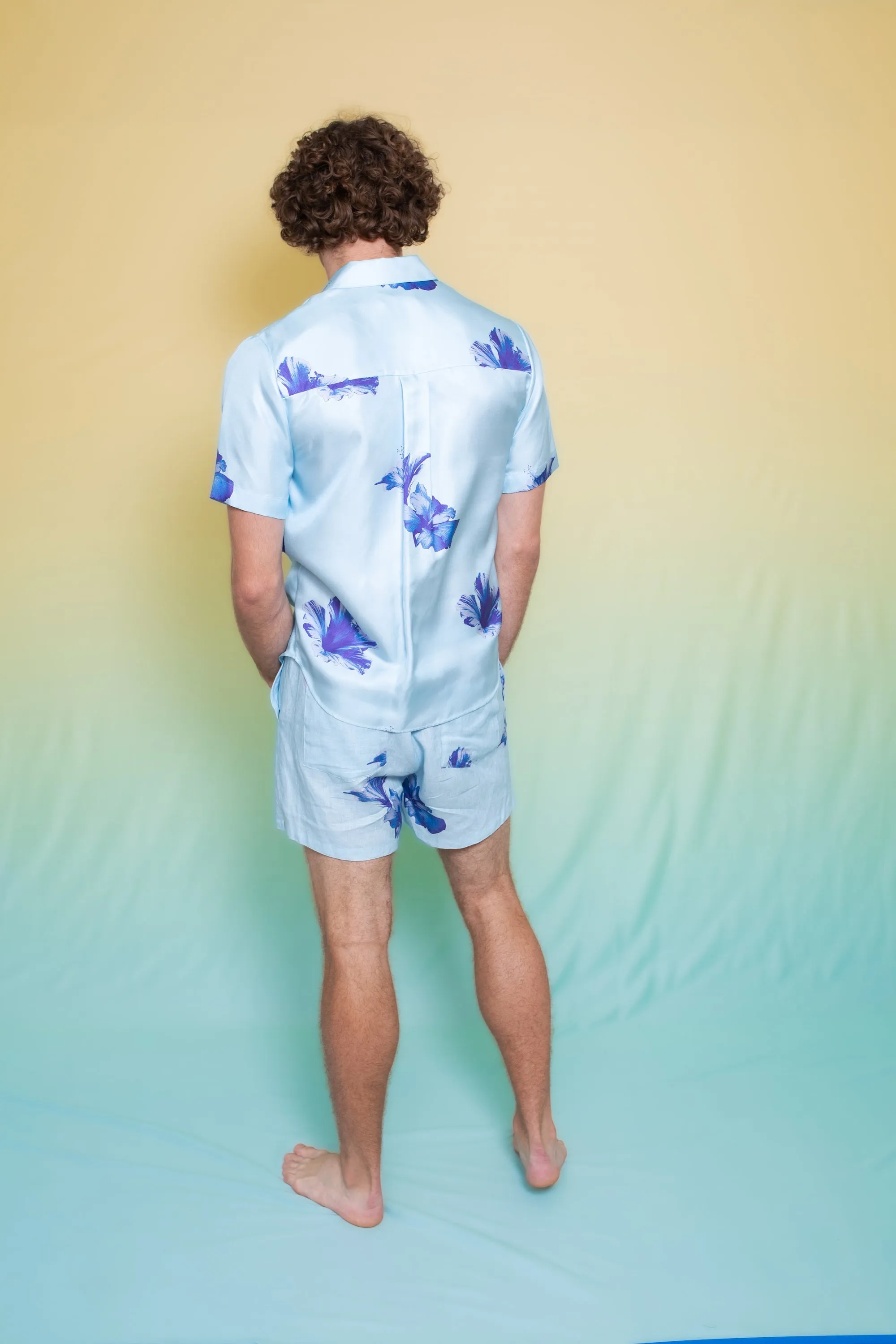 Paolo Linen Short Pale Blue Hawaii Man
