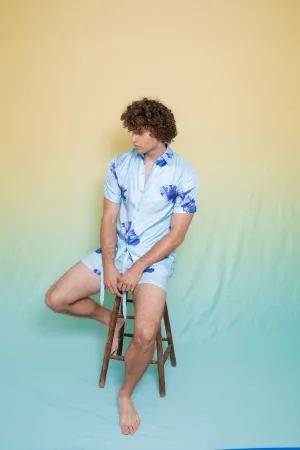 Paolo Linen Short Pale Blue Hawaii Man
