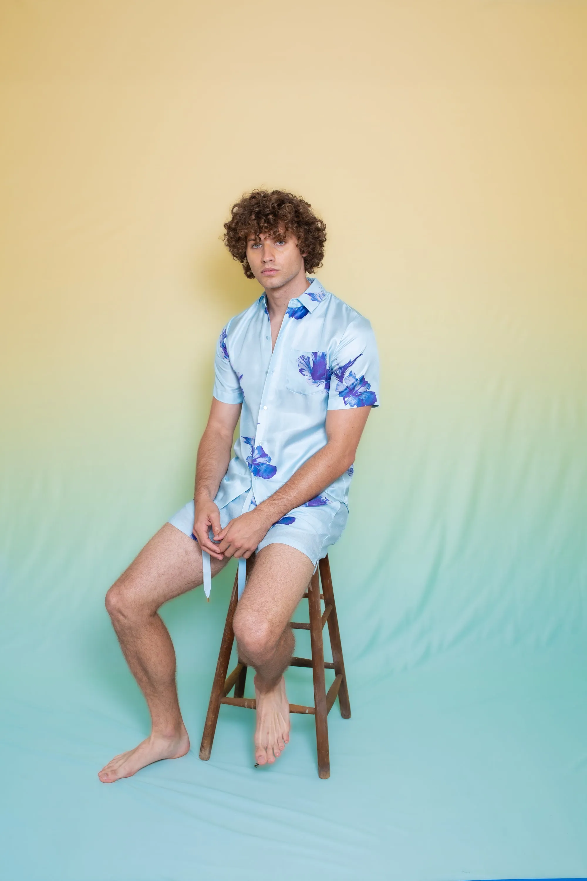 Paolo Linen Short Pale Blue Hawaii Man