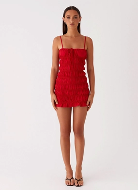 Part Timer Ruched Mini Dress - Red Part Timer Ruched Mini Dress - Red
