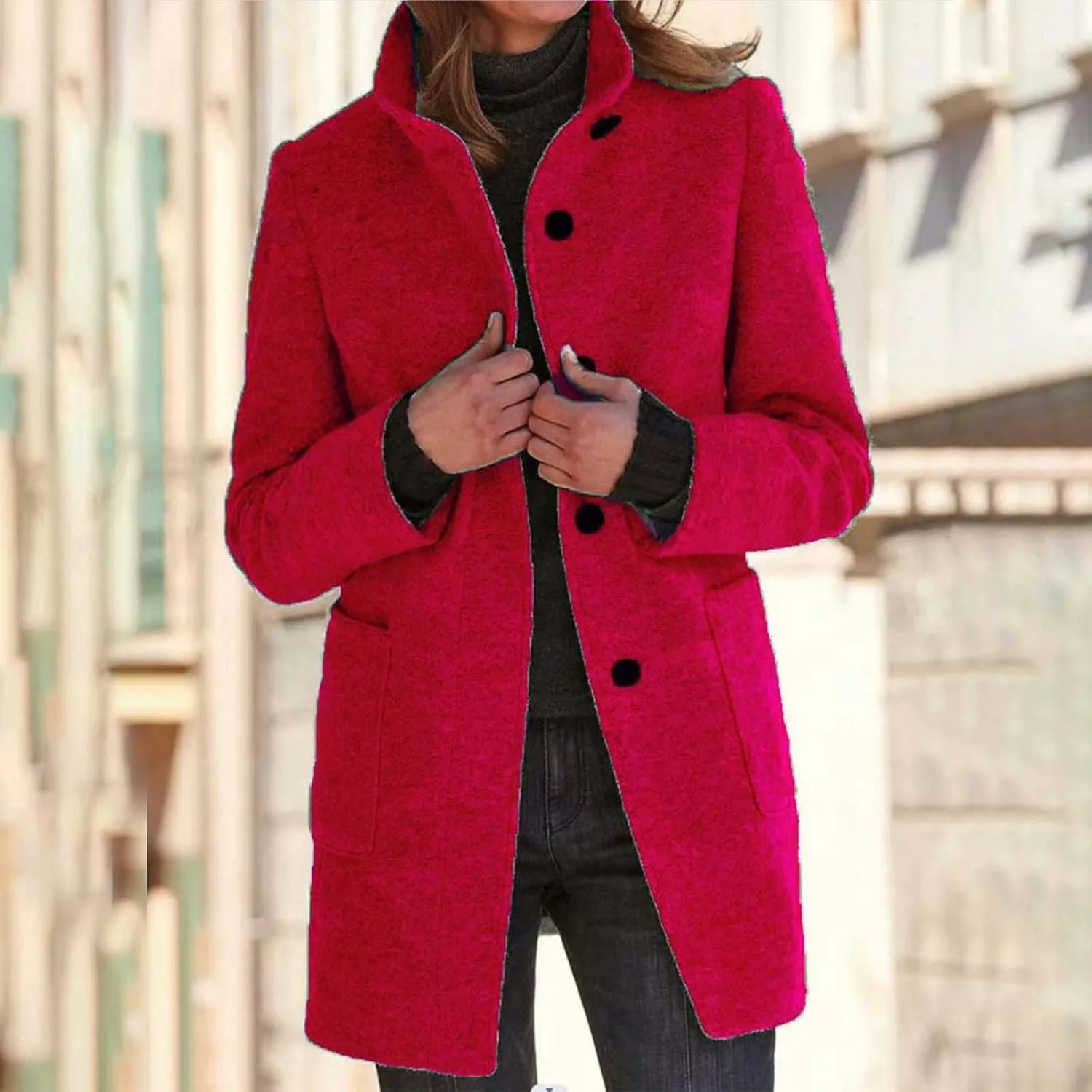 Peacoats For Women Winter Stand Collar Single Breasted Wool Coats 2024 Trendy Thicken Long Blazer Jacket With Pockets