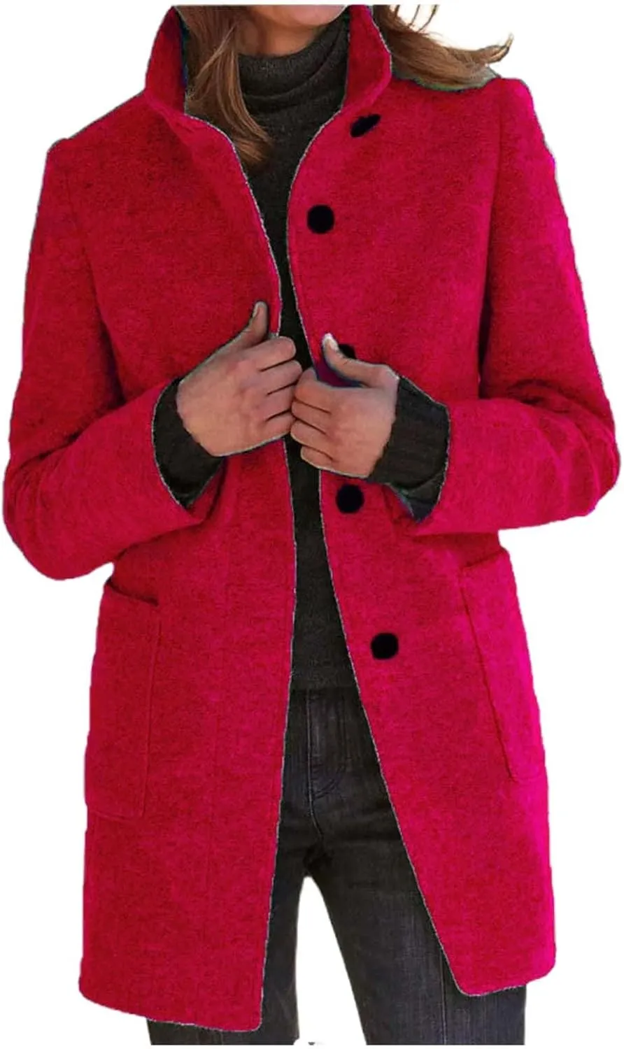 Peacoats For Women Winter Stand Collar Single Breasted Wool Coats 2024 Trendy Thicken Long Blazer Jacket With Pockets