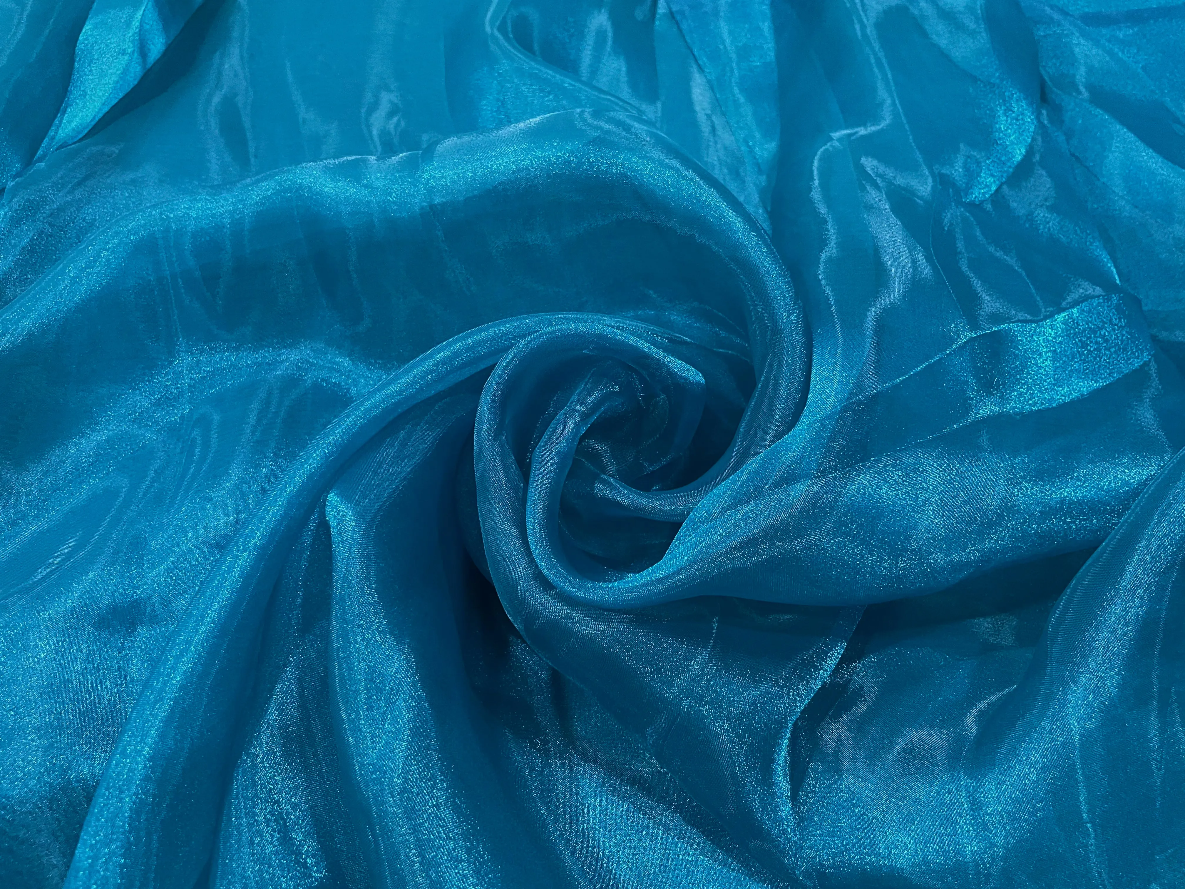 Peacock Blue Plain Organza Fabric