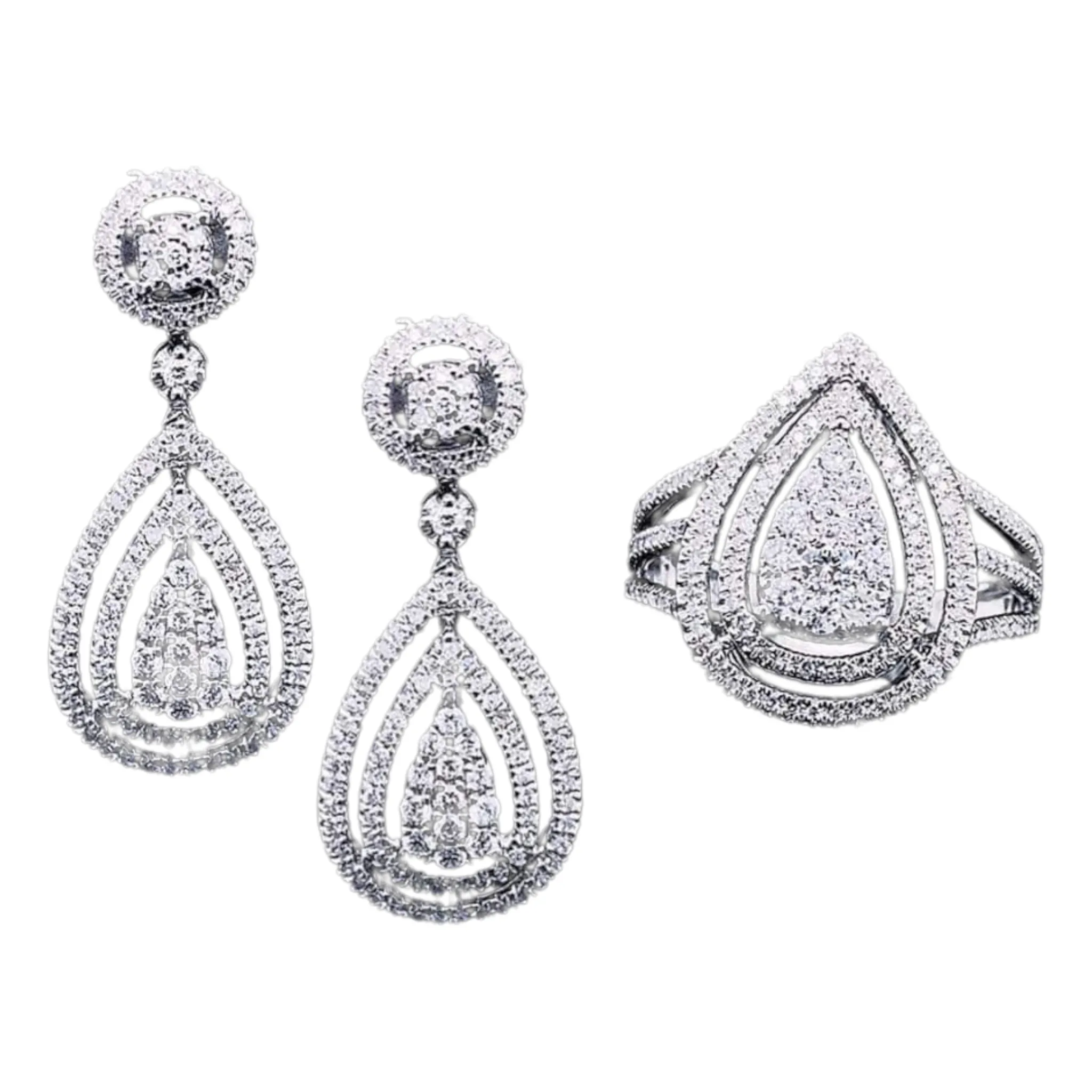 Pear Statement Diamond Jewelry Set 14kt
