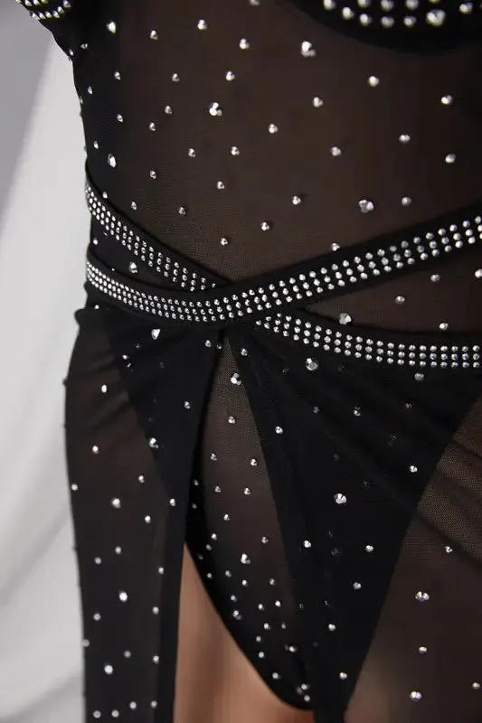 Pebble Rhinestone Maxi Skirt Bodysuit Set (S-3XL)