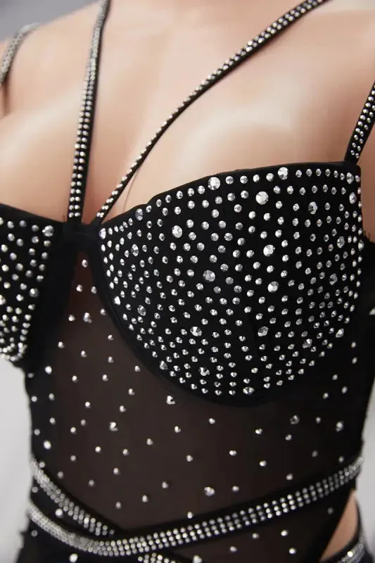 Pebble Rhinestone Maxi Skirt Bodysuit Set (S-3XL)