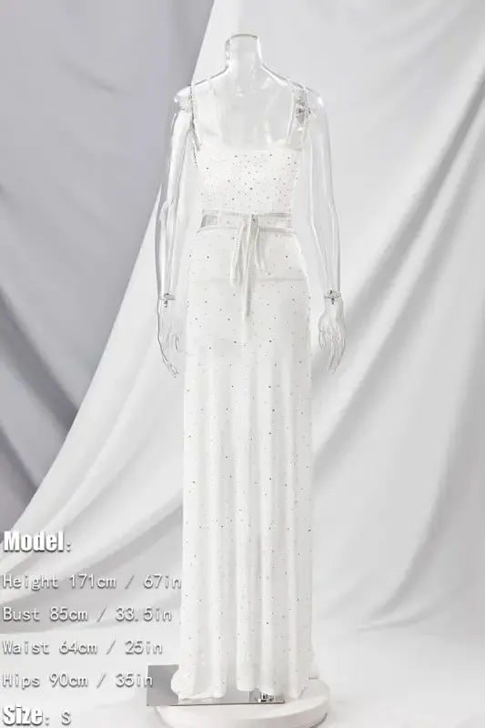 Pebble Rhinestone Maxi Skirt Bodysuit Set (S-3XL)