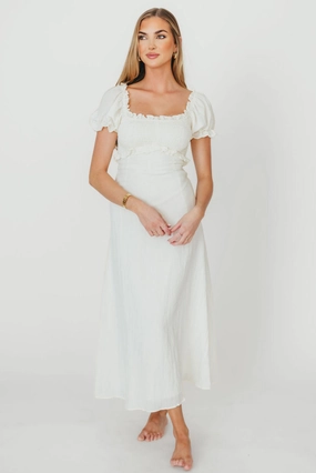 Penny Puff Sleeve Ruffle Midi Dress in Cream Penny Puff Sleeve Ruffle Midi Dress in Cream