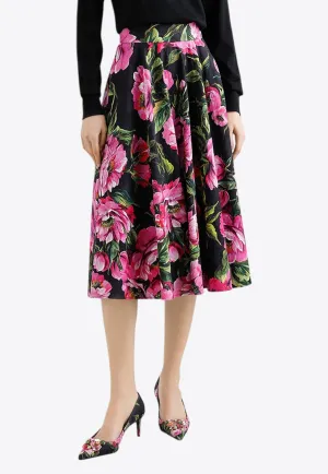 Peony Print Midi Circle Skirt