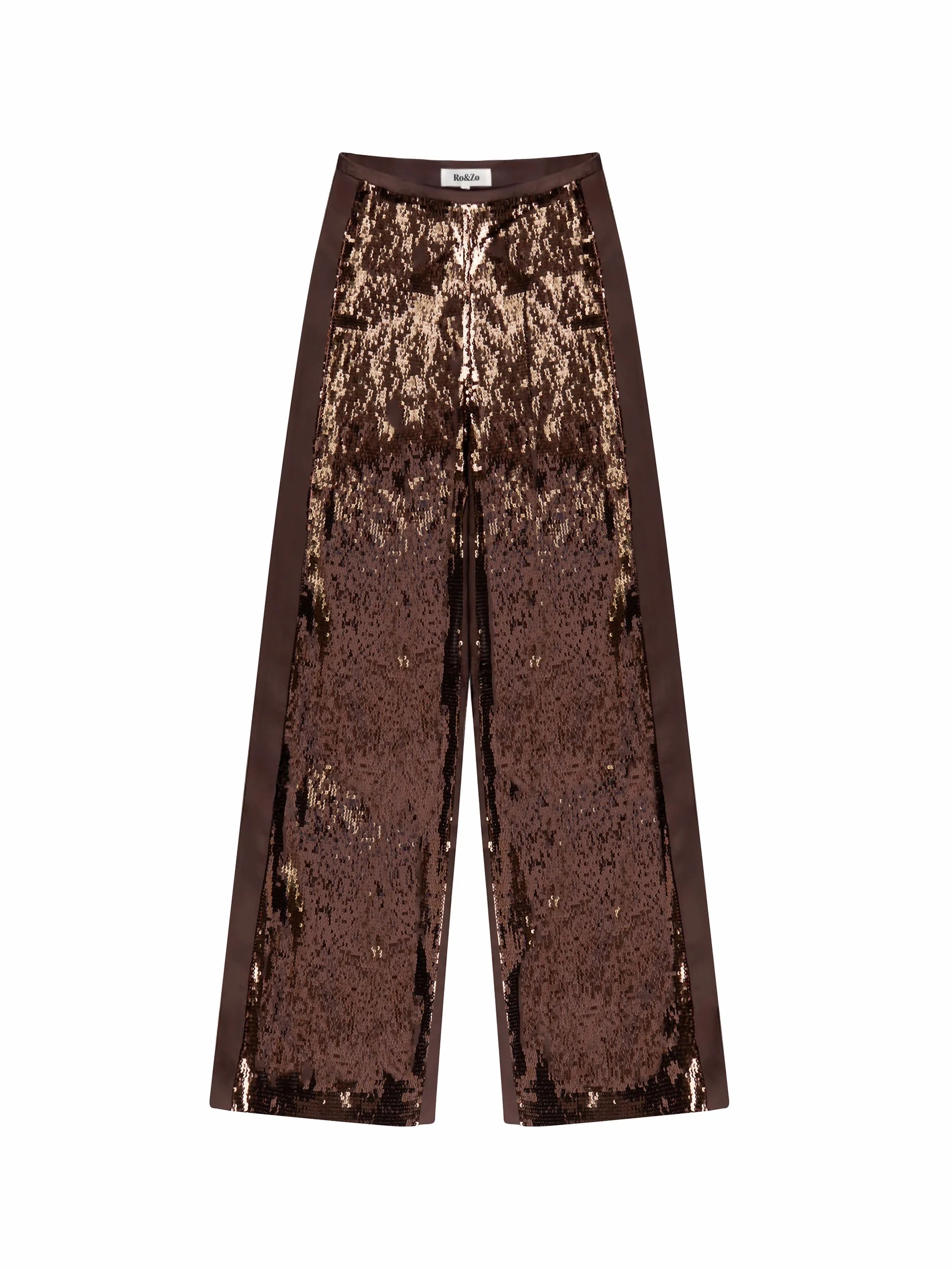 Petite Brown Chocolate Sequinned Satin-Stripe Trousers