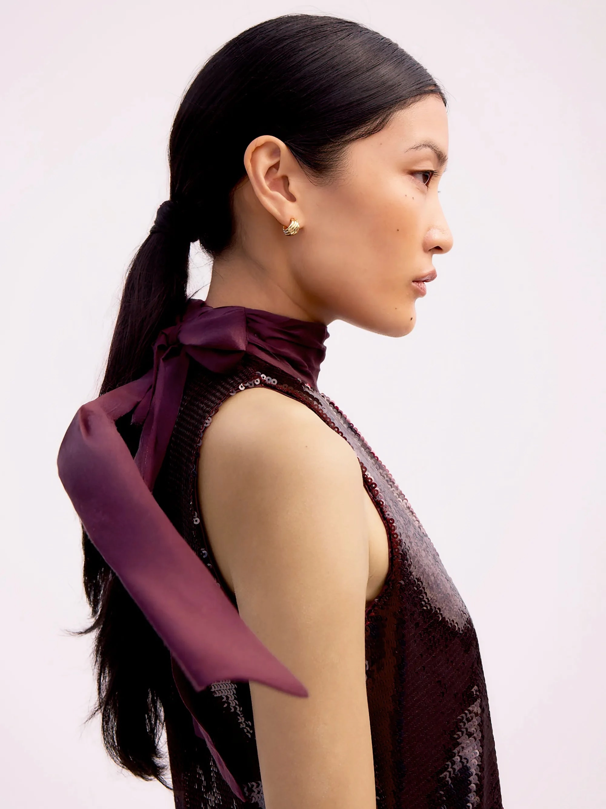 Petite Freya Wine Red Sequinned Halterneck Mini Dress