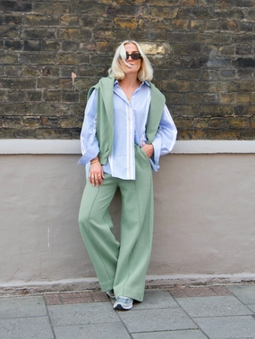 Petite Sage-Green Wide-Leg Sweatpants Petite Sage-Green Wide-Leg Sweatpants