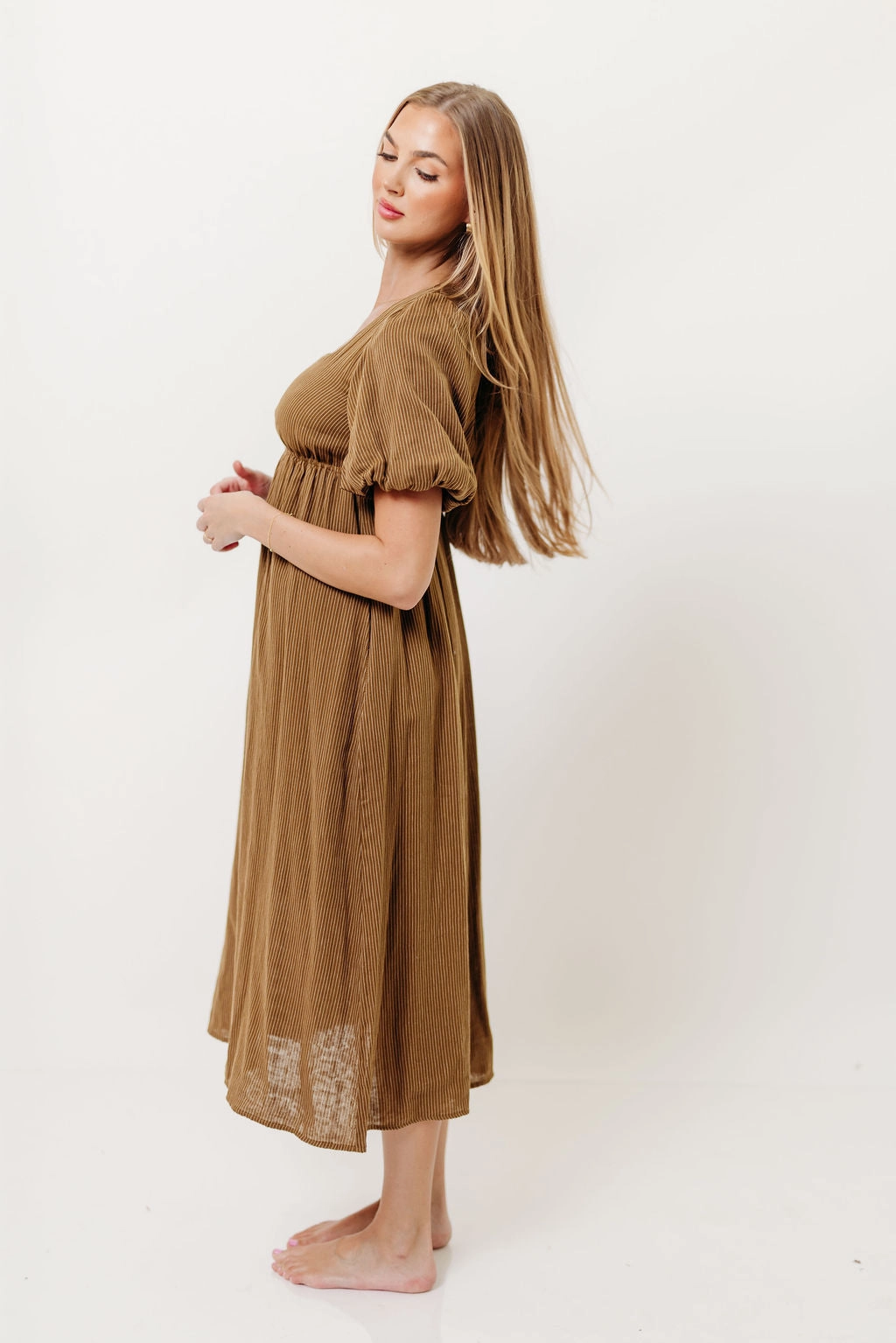 Phoebe Midi Dress in Camel/Cream