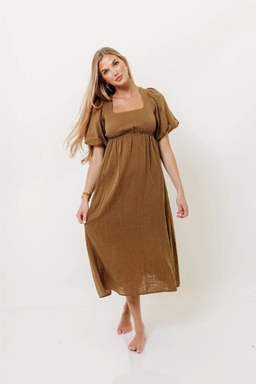 Phoebe Midi Dress in Camel/Cream Phoebe Midi Dress in Camel/Cream