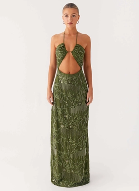 Phoenicia Beaded Maxi Dress - Khaki Phoenicia Beaded Maxi Dress - Khaki