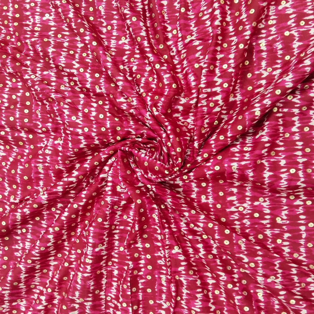 Pink Polka Dot Printed Rayon Fabric (Wholesale)