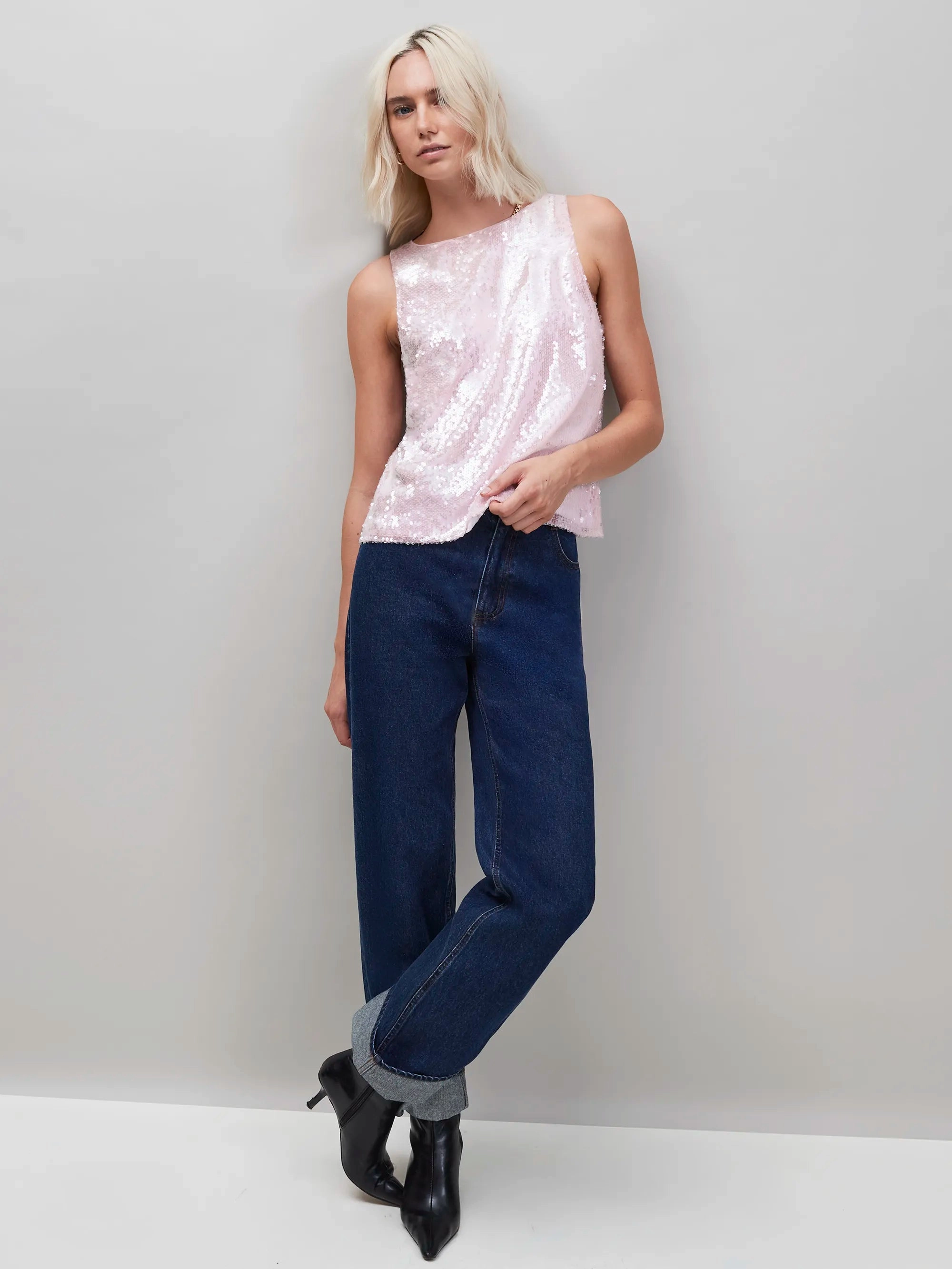 Pink Sequin Shell Top