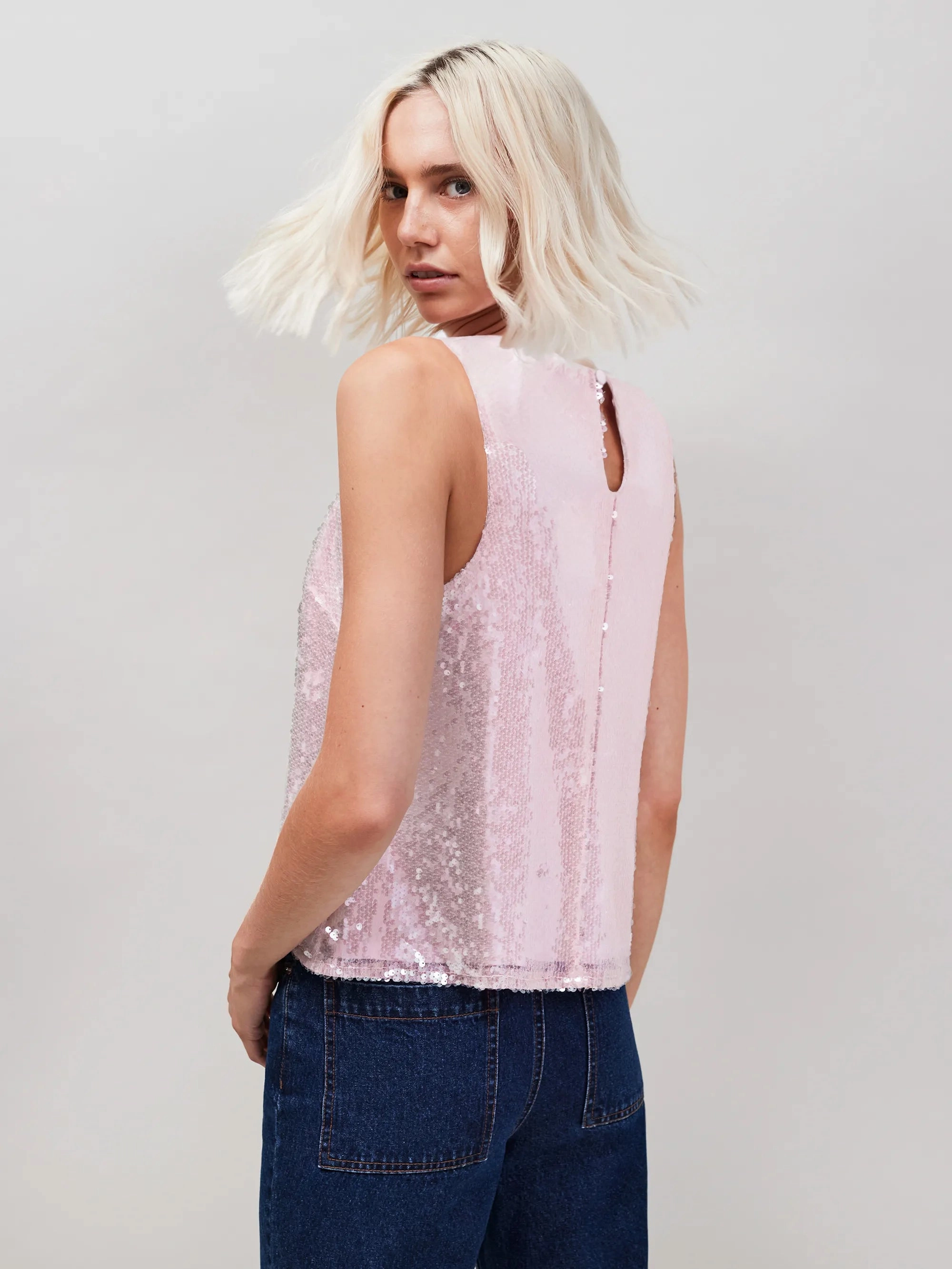 Pink Sequin Shell Top