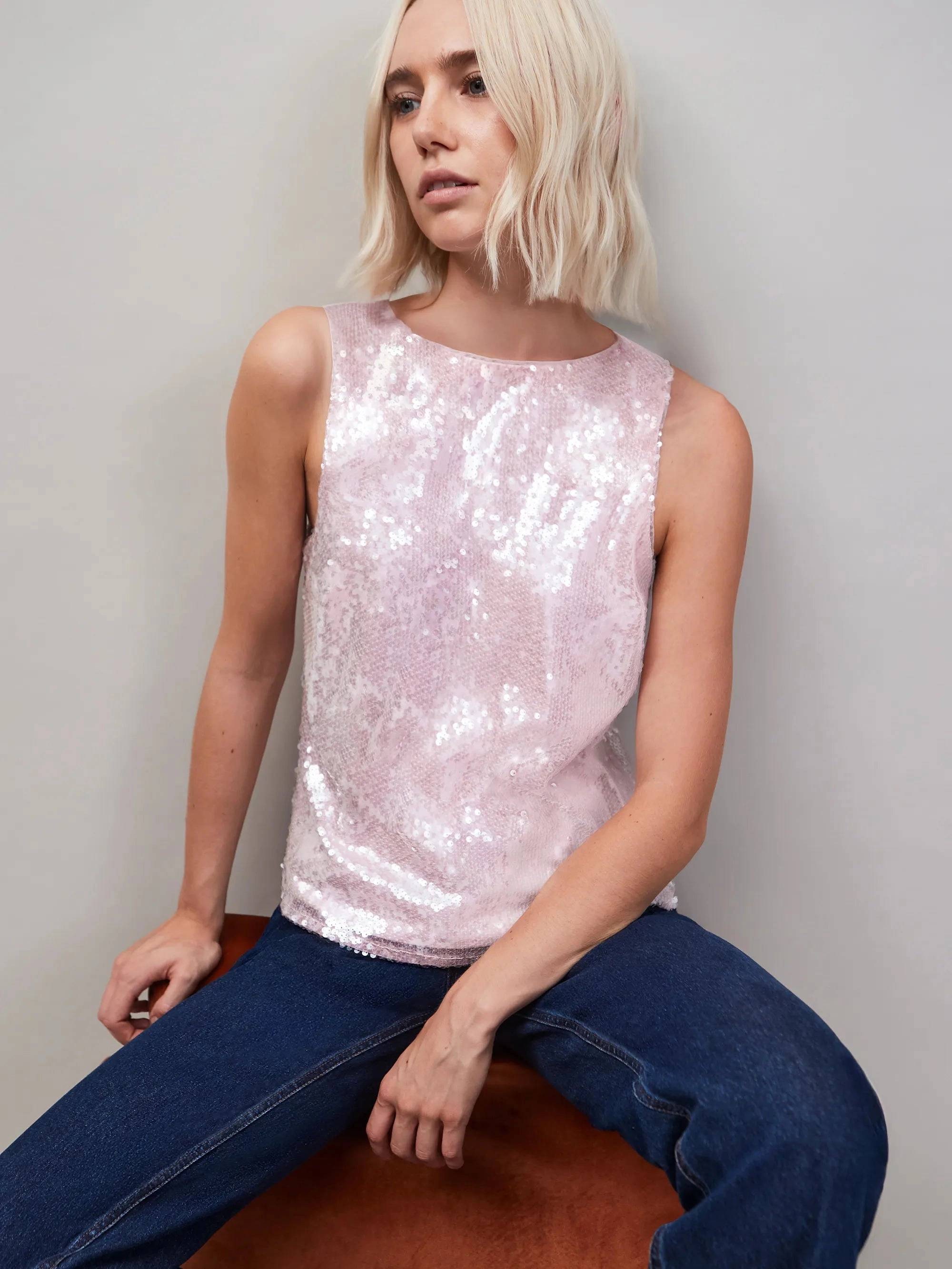 Pink Sequin Shell Top