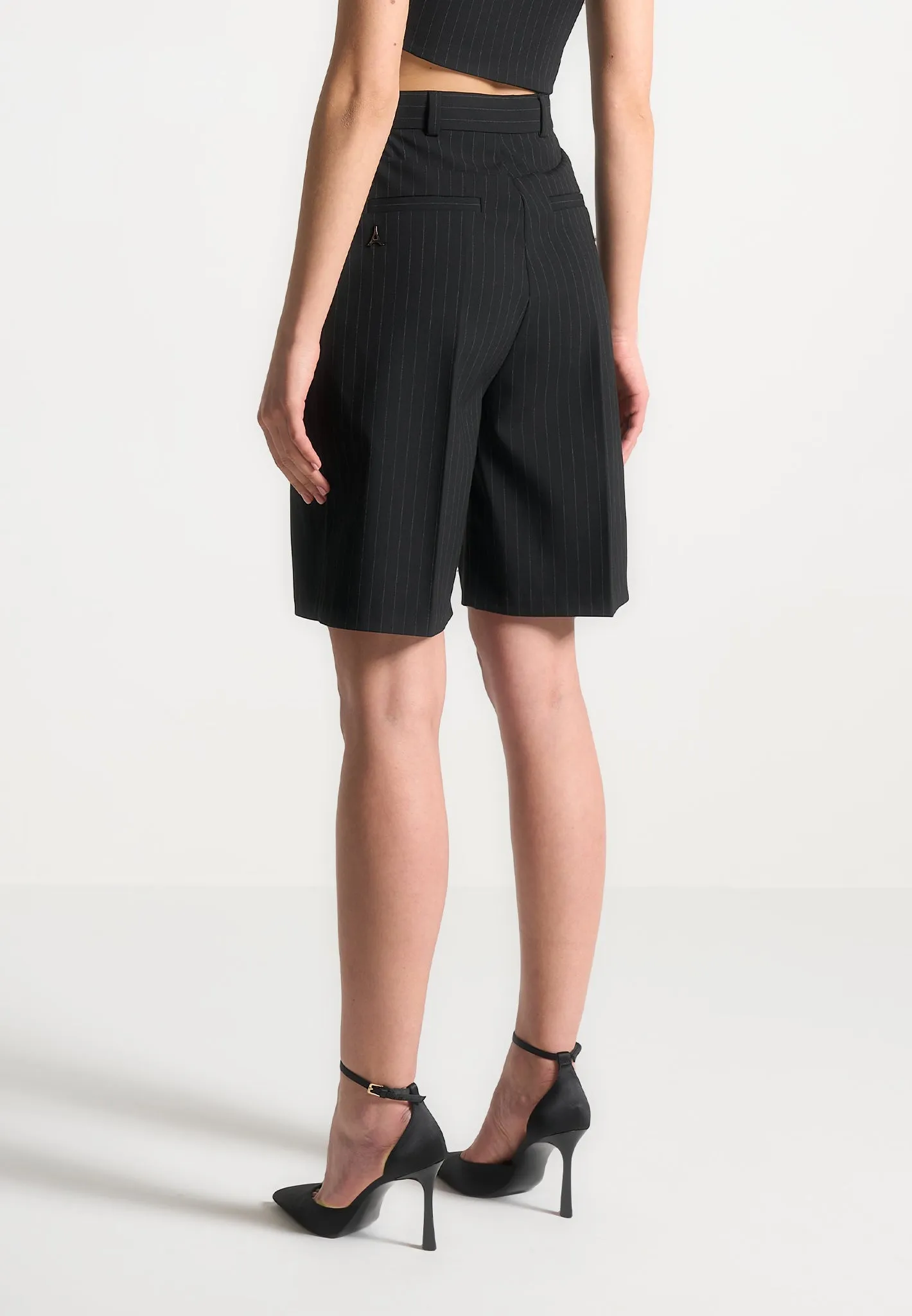 Pinstripe Tailored City Shorts - Black